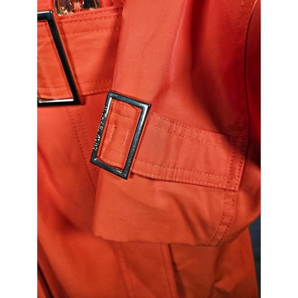 Michael Kors Women's Orange Hooded Rain‎ Coat Belted Gold Buttons Small - Picture 6 of 13